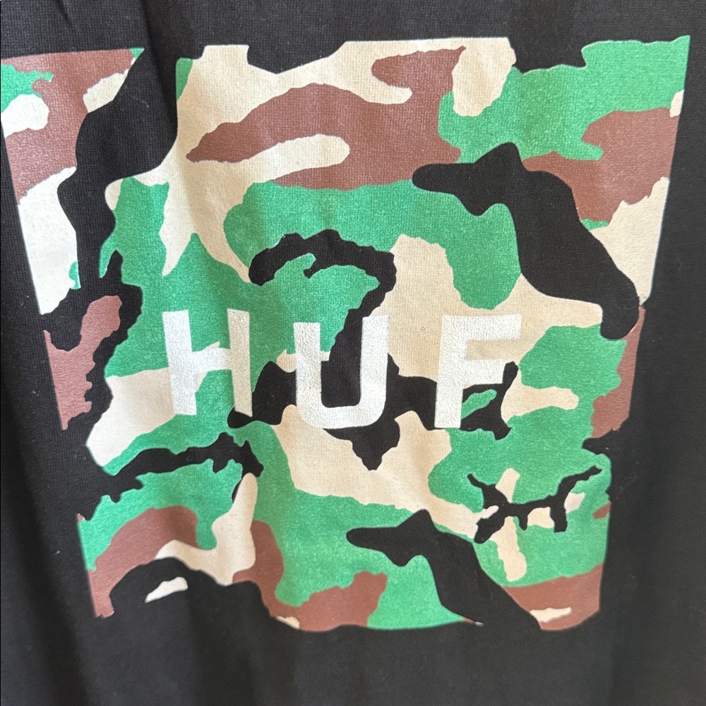 HUF Men’s Size XL Black Camouflage Graphic T-Shirt 100% Cotton Skater Style Tee - Picture 3 of 4